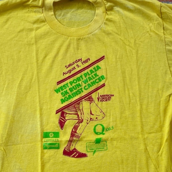 Vintage West Port Plaza 5K Run / Walk Against Cancer 1989 Screen Stars T-Shirt - Picture 7 of 11